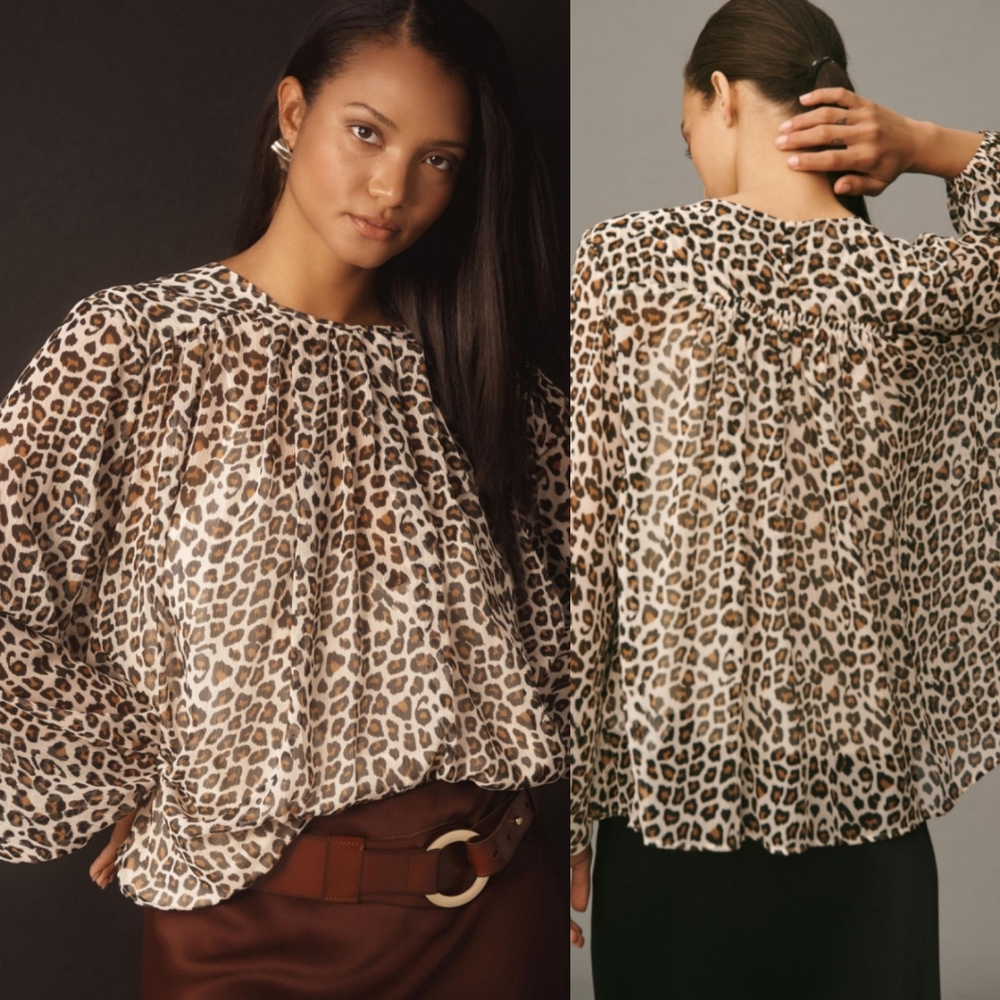 Maeve Long-Sleeve Pleated Peasant Blouse